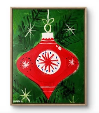 Original Art Ornament 14x11 Colorful Modern Art Christmas Painting on Canvas