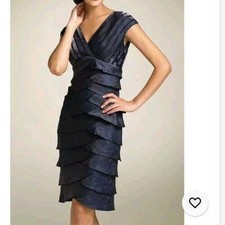 Adrianna Papell Pleated Cocktail Dress 6 Navy