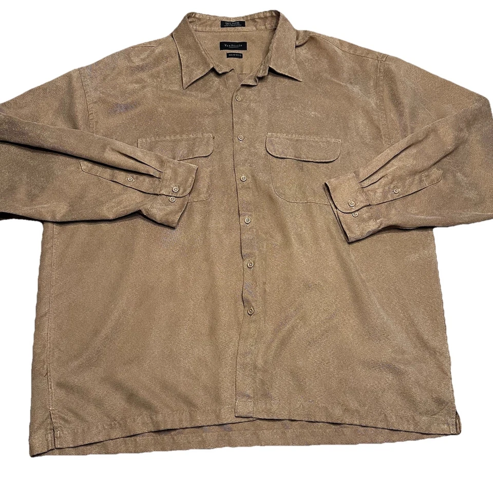 Camisa Van Heusen Marrón Con Cordón Suave Gamuza Para Hombres XXL Poliéster Larga Slv Abotonada Foto 2 de 4