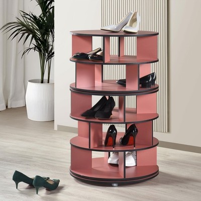Kings Brand Furniture - 5-Tier Rotating Revolving Lazy Susan Shoe Rack, Red