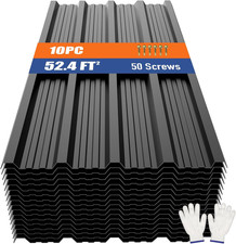 Metal Roofing Panels 10Pcs 52.4 Ft , Black Corrugated Galvanized Steel Roof Pane