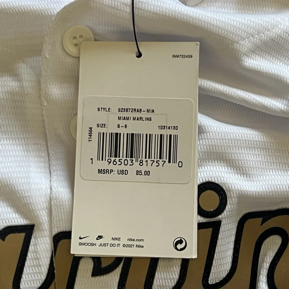 Camiseta Nike Miami Marlins Juvenil Pequeña 8 Logo Oro Blanco MLB All Star Game 2021 Foto 4 de 4