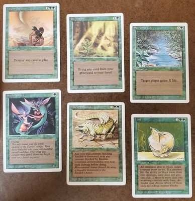 Magic Revised Cards - Twister, Regrowth, Stream, Sprites, Basilisk, Lure