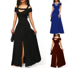 Elegant Blue Prom Ball Gown Cold Shoulder Maxi Dress for Plus Size Women