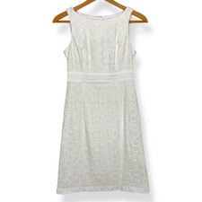 Chaps Womens US Size 2 White Crochet Lace Sleeveless Fitted Sheath Mini Dress
