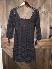 SOLITAIRE Ravi Khosla Black Boho Eyelet LACE MINI DRESS Cover Up Size Small S