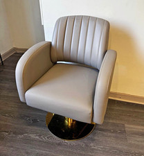 Grey Upholstered Swivel Accent Chair with Arms, Padded Seat, Modern Indoor