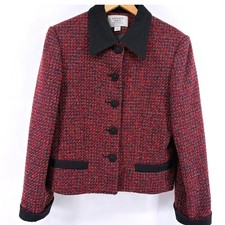 Amanda Smith Petites Wool Blend Tweed Blazer Jacket Red Black Multi Size 8P