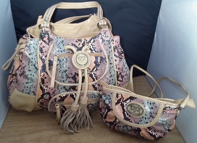 Sharif 3 Compartment Shoulder Handbag & Matching Clutch Snakeskin Design