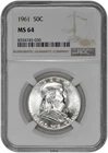 1961 50C Silver Franklin Half Dollar NGC MS 64 White with New Holder