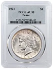 1921 High Relief $1 Silver Peace Dollar PCGS AU58 Key Date Coin