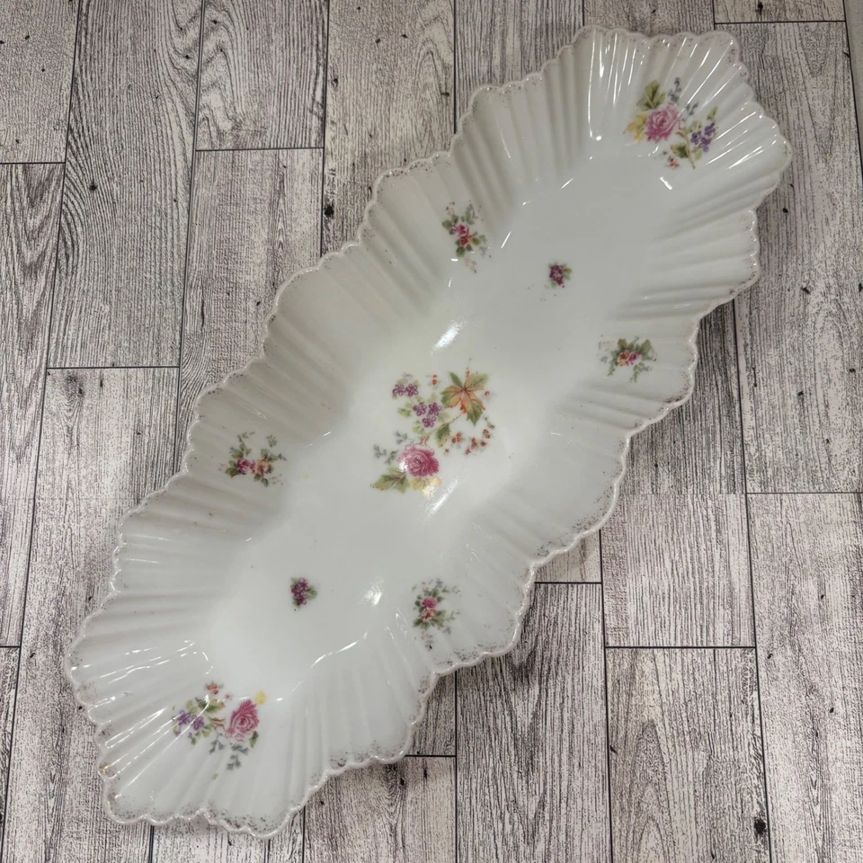 Victoria Carlsbad Austria Ruffled Candy Dish Floral Porcelain Tray Serving Bowl - Image 2 of 4