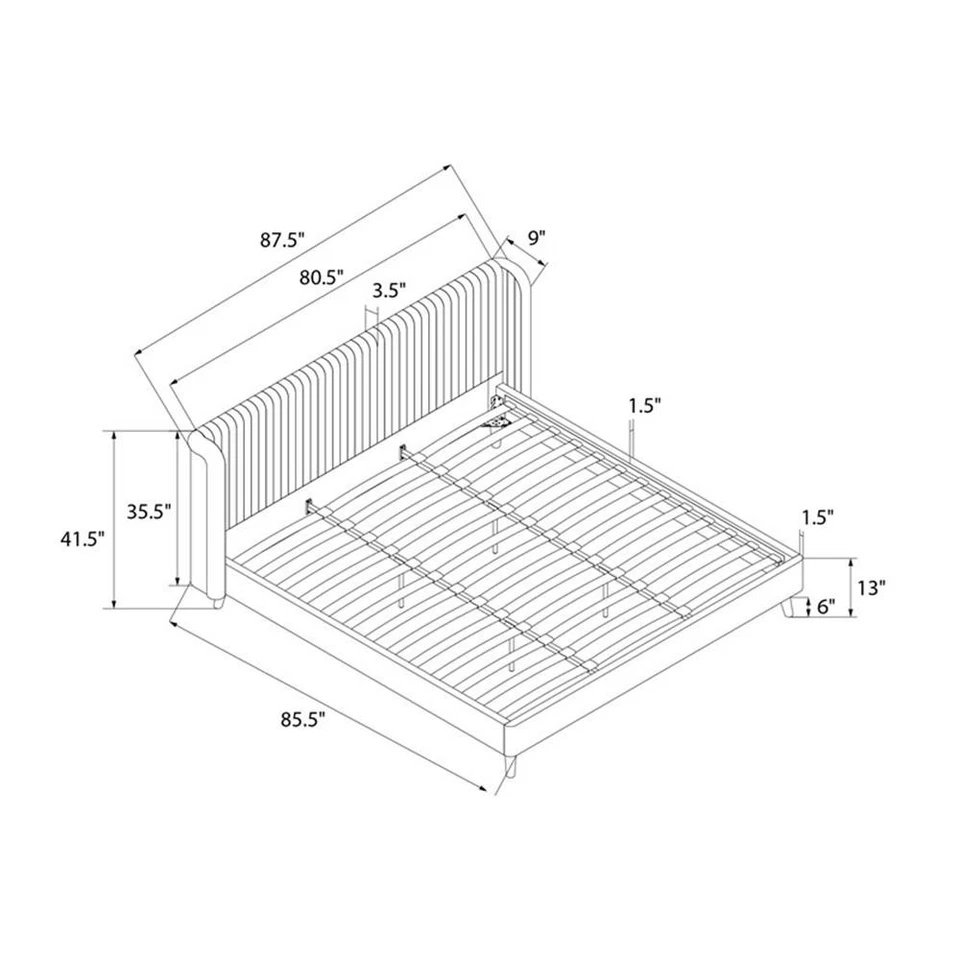 Marco de cama tapizado Novogratz Holly con respaldo de ala king marfil terciopelo Foto 3 de 4