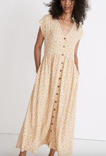 NWT Madewell Button-Front Midi Dress Piccola Floral French Vanilla XXS