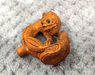 Vintage Intricately Carved Boxwood Wooden Dragon Button