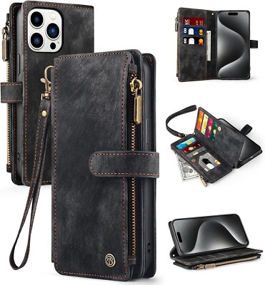 iPhone 15 Pro Max Handyhülle Schutzhülle RFID Schutz Leder Karten Wallet