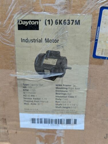 NEW 1/2 HP Dayton 6K637M Capacitor Start Electric Motor 115/230V 1725 RPM 56 - Picture 2 of 5