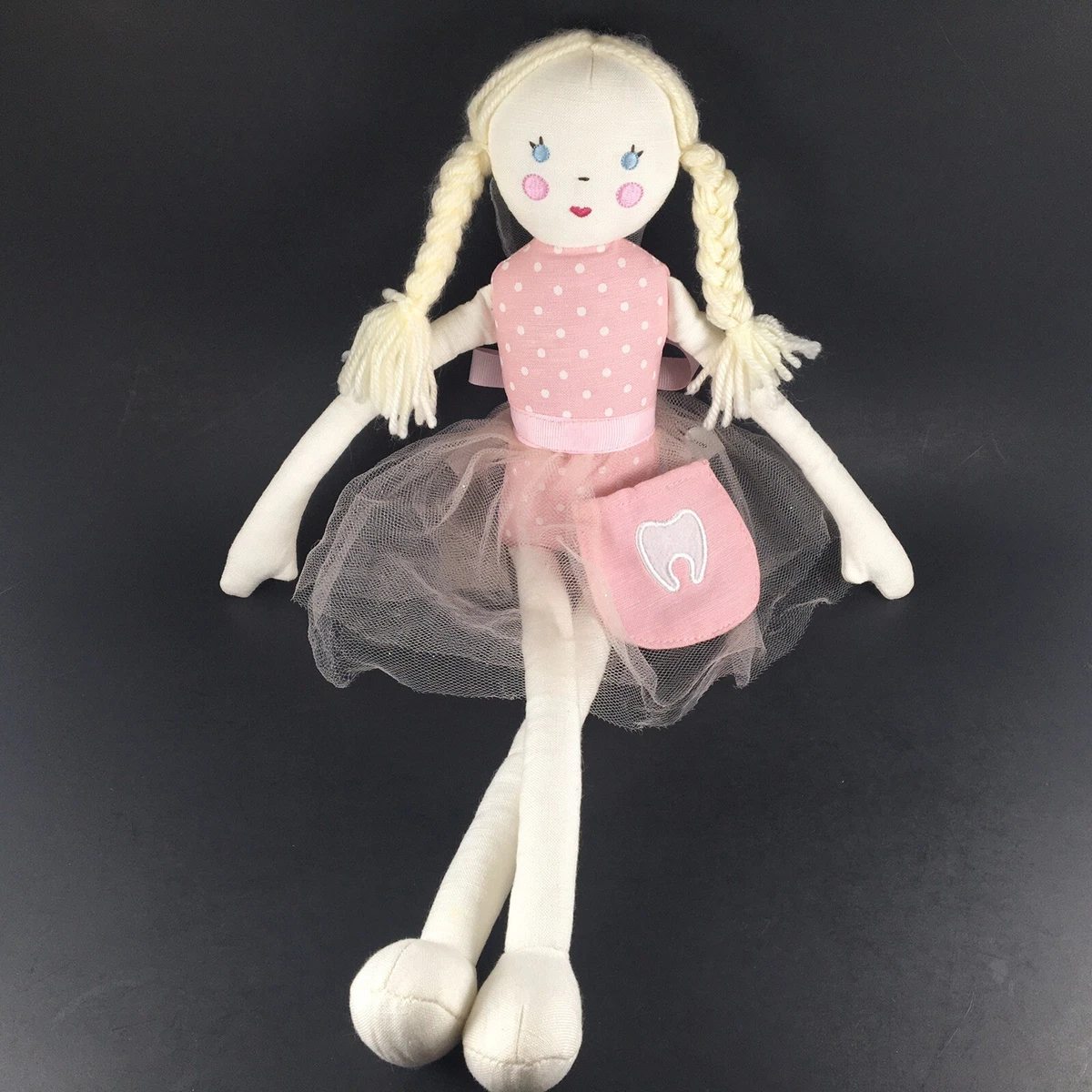 Pottery Barn Kids TOOTH FAIRY Cloth Doll Pink Tulle Tutu Dress Blonde Braid 17