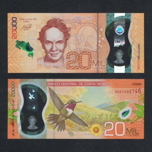 2018/2020 COSTA RICA 20,000 20000 COLONES POLYMER P-284a UNC+ + +ISABEL CARVAJAL - Picture 1 of 2