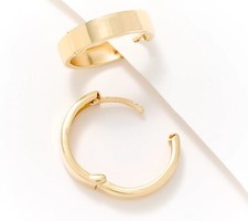 3/4" Flat Edge Huggie Hoop Earrings Solid Real 14K Yellow Gold Great Gift QVC