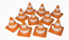 10 Mini Orange Traffic Cones – Toy Car, Train, Construction Play Accessories