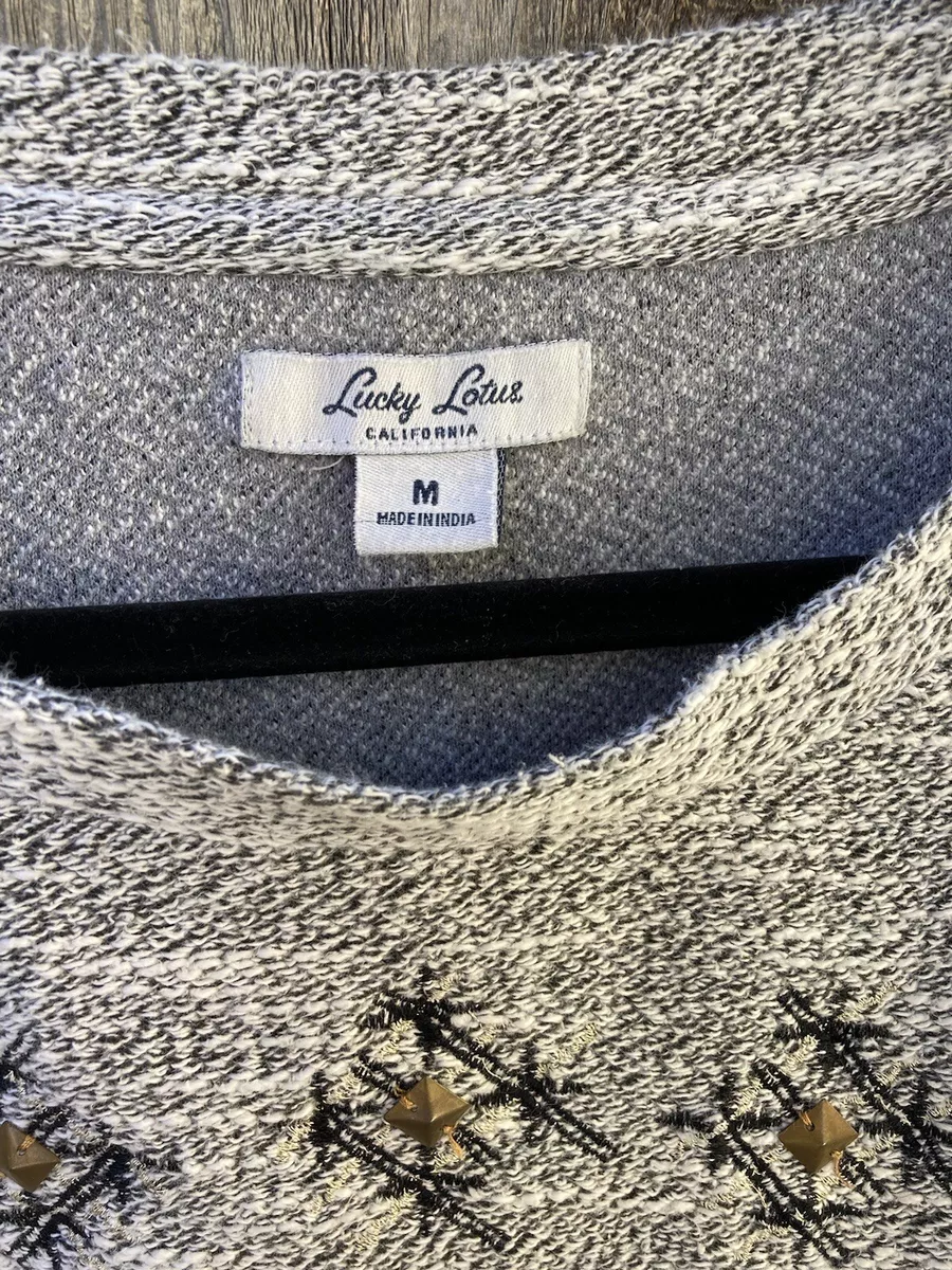 Women s Lucky Lotus Lucky Brand Gray Boat Neck Sweater M Cotton
