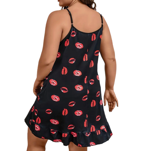 Red Lips Lingerie Slip Nightdress PJ Size 16 Sexy Ruffle Pajamas New - Picture 4 of 5