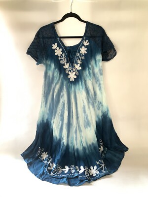 Riviera Sun Blue & White Tie Dye Short Sleeved SUN DRESS Womens Medium |  eBay