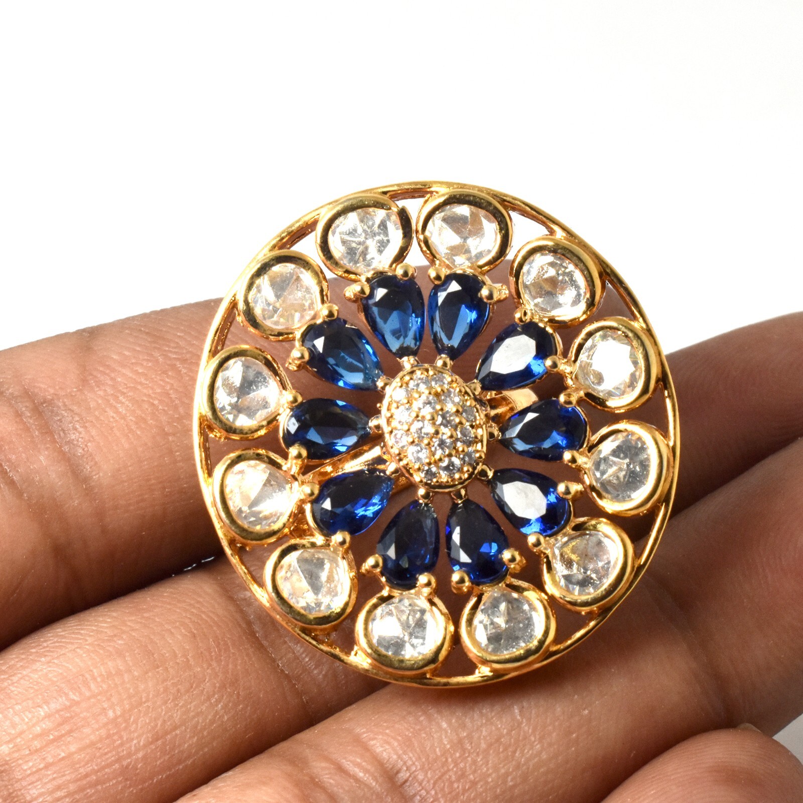 Emerald and CZ Diamond Adjustable Indian Jewelry Ring