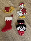 Vintage Christmas Set Of 4 Iron On Patches Snowman Frosty Goose Stocking Horn — photo 1