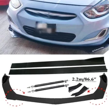 Front Bumper Lip Spoiler+86.6" Side Skirt Body Kit Glossy For Hyundai Accent S