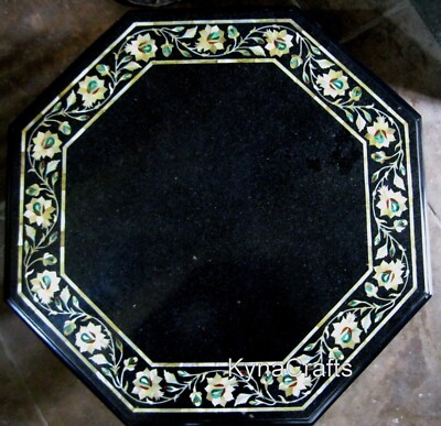 #ad Border Pattern Inlay Work Patio Table Top for Garden Black Marble Coffee Table $314.45