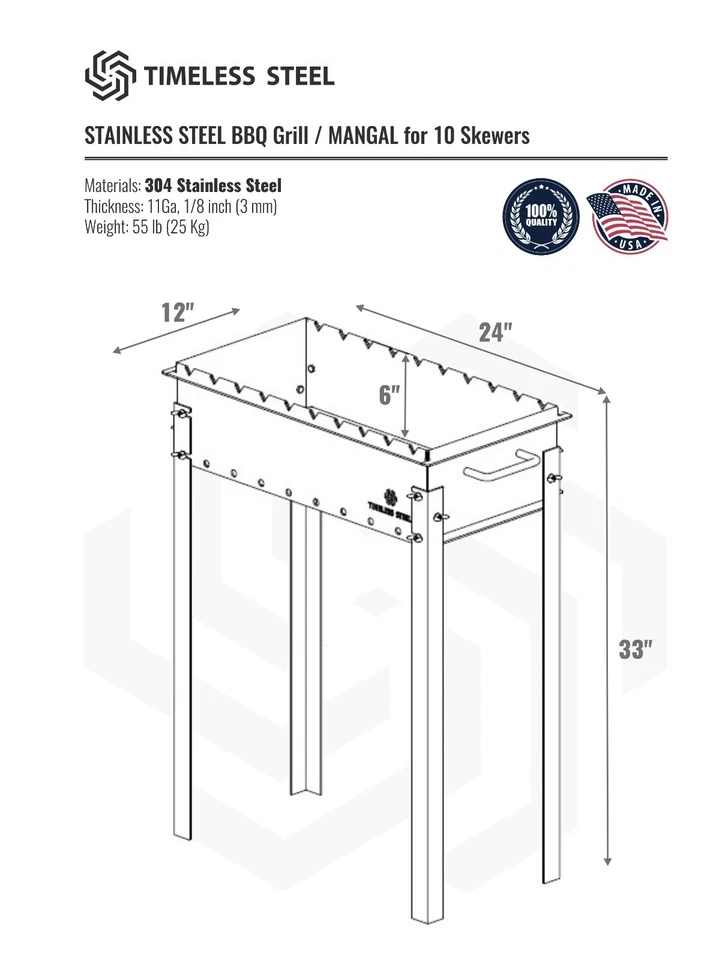 Parrilla de barbacoa de acero inoxidable de alta resistencia / MANGAL 11 Ga (3 mm) Foto 2 de 4