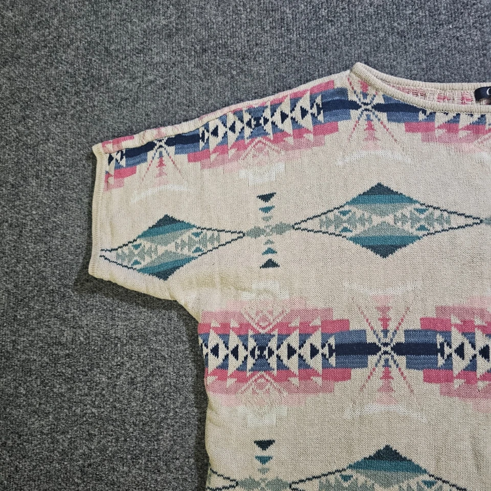 Chaps Sweater Top Womens 3X White Pink Linen Southwest Knit Short Sleeve Casual - Image 4 of 4