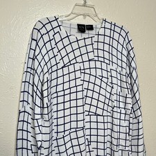 Armani Exchange Sweater Womens L White Blue Broken Grid Crew Neck