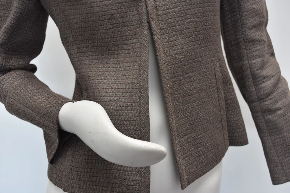 New A-K-R-I-S AKRIS Jacket Blazer Coat Nesrin Ash Brown Grey Linen Flax 6 - Image 4 of 4