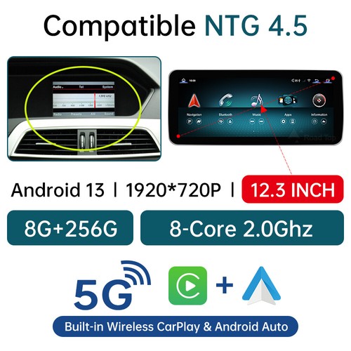 Carplay per Mercedes Benz Classe C NTG4.5 Android 13 Touchscreen GPS Navi Display - Foto 11 di 11