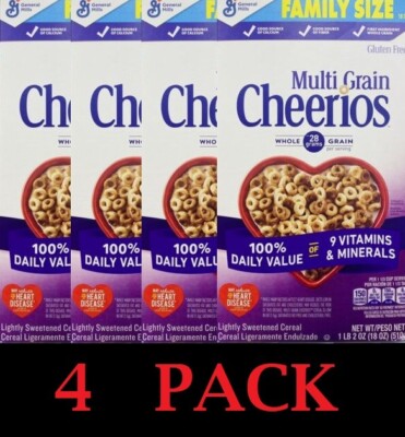 4x CHEERIOS FAMILY SIZE MULTI GRAIN Heart Healthy Whole Grain Oats Cereal 18 oz