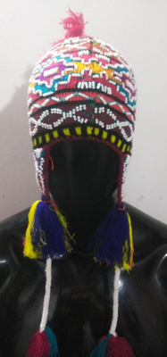 Vintage Winter Hat Hand Woven Peru Andean Wool Tassels Peruvian Vintage Alpaca Earflap Hat Peru, Baby Alpaca Chullo Beanie  main image 3