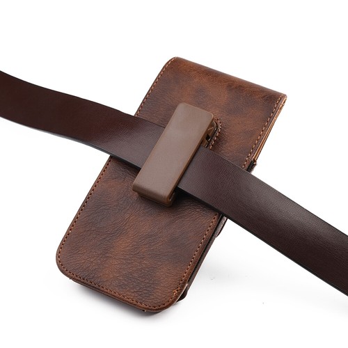 For XL ZTE Phones - Brown Vertical Leather Holster Pouch w/ Belt Clip Loop Case - Picture 8 of 8