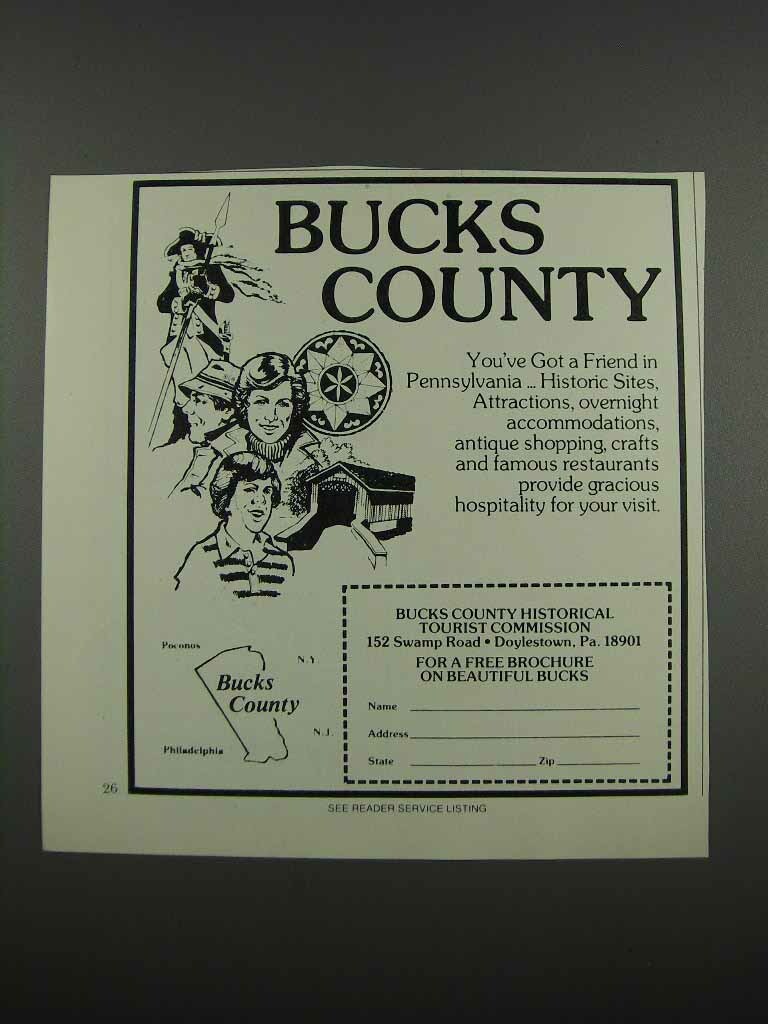1983 Bucks County Historical Tourist Pennsylvania Ad