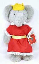 Vintage 1970s Babar Celeste Elephant Eden Toys Plush with Dress and Crown Rare