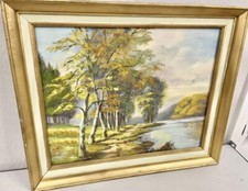 Vintage Painting Picture Wall Decoration Gold Frame Trees River