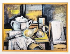 Rare Original Post War Cubist / Cubism PAINTING Abstract Modernism Signed VZ '53