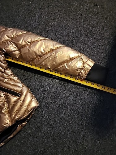 GUESS Women's Metallic Gold Quilted Hooded Puffer Coat Size S - Picture 6 of 11