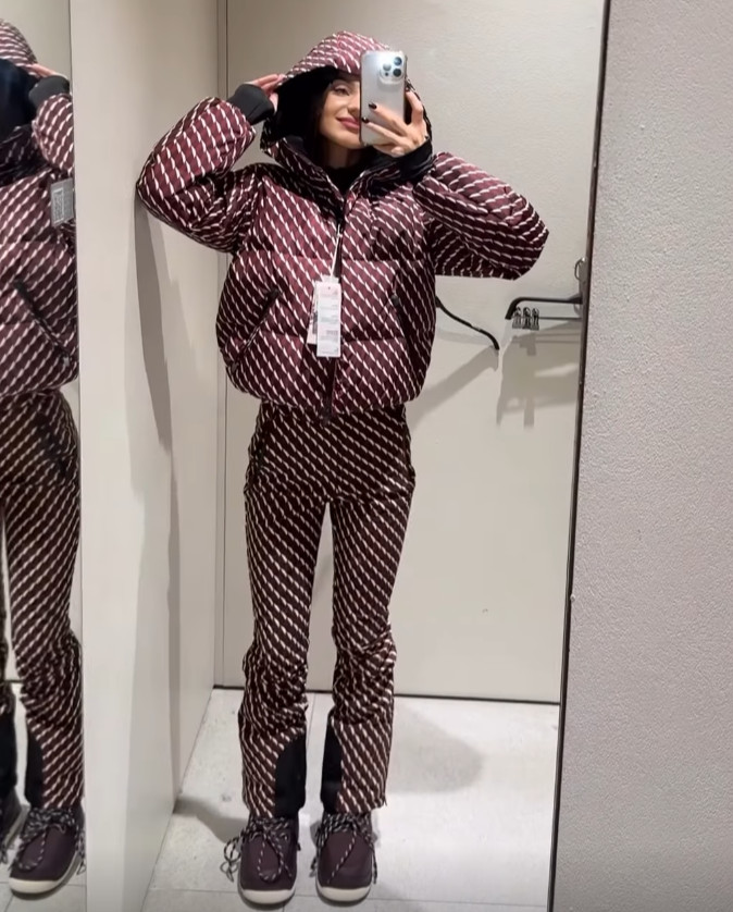 ZARA 2025 Burgundy Windproof Ski Jacket with RECCO® Technology image 3