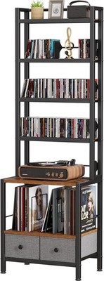 DVD Storage Vinyl Record Storage Rack 6-Tier CD Rack Tower W/ Drawers CDs DVDs