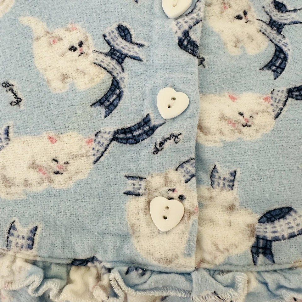Lanz Of Salzburg Flannel Midi Nightgown Womens Medium Blue Kitten Cat Print - Image 4 of 4