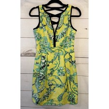 Nanette Lepore Yellow Toile Print Fit and Flare Dress Size 2
