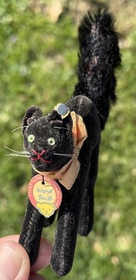 Vintage Original 3 Steiff Halloween Black Cat Chest Tag Button Steiff Black Cat
